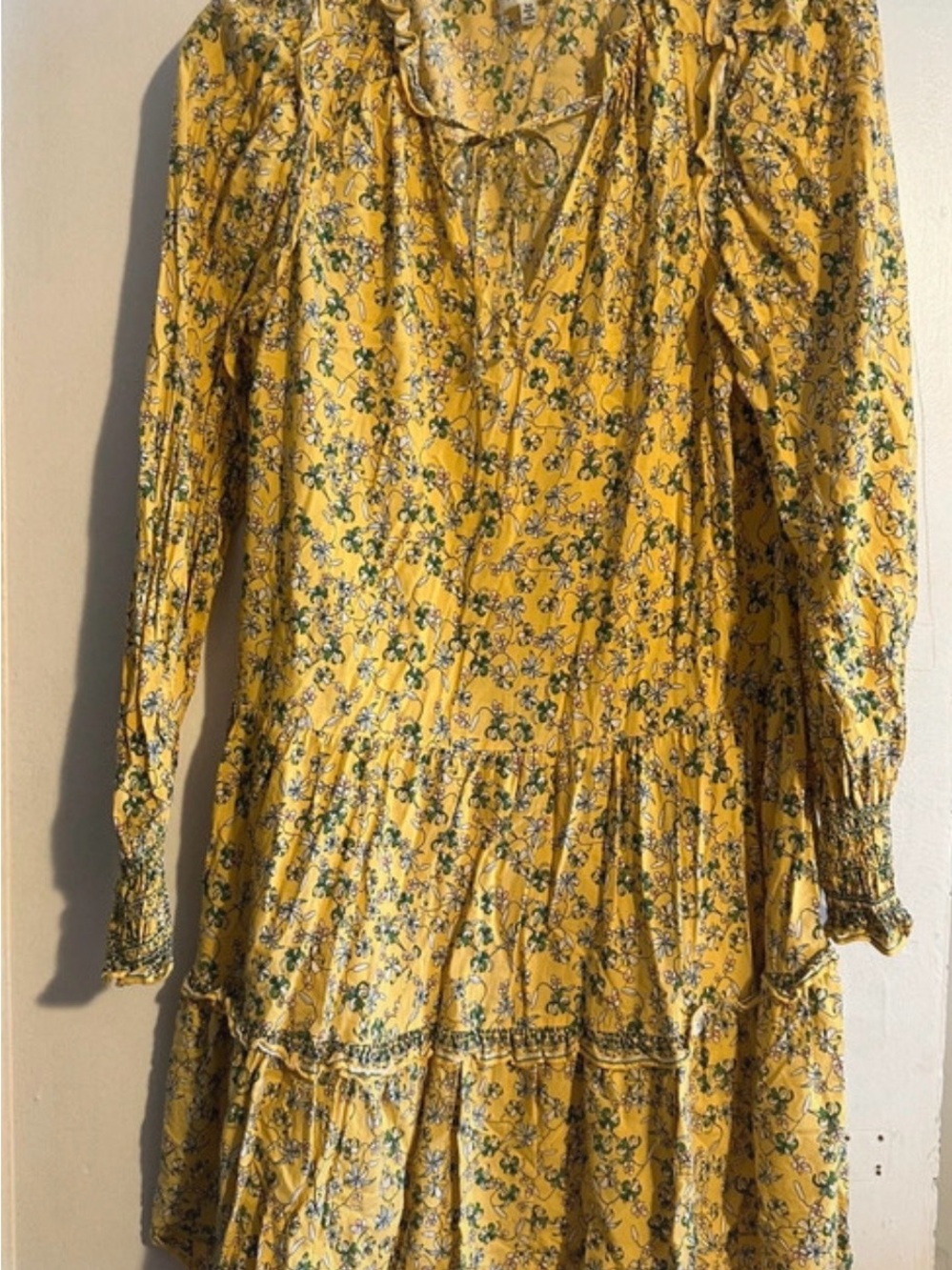 Max Studio Yellow Floral Long Sleeve Tiered Dress